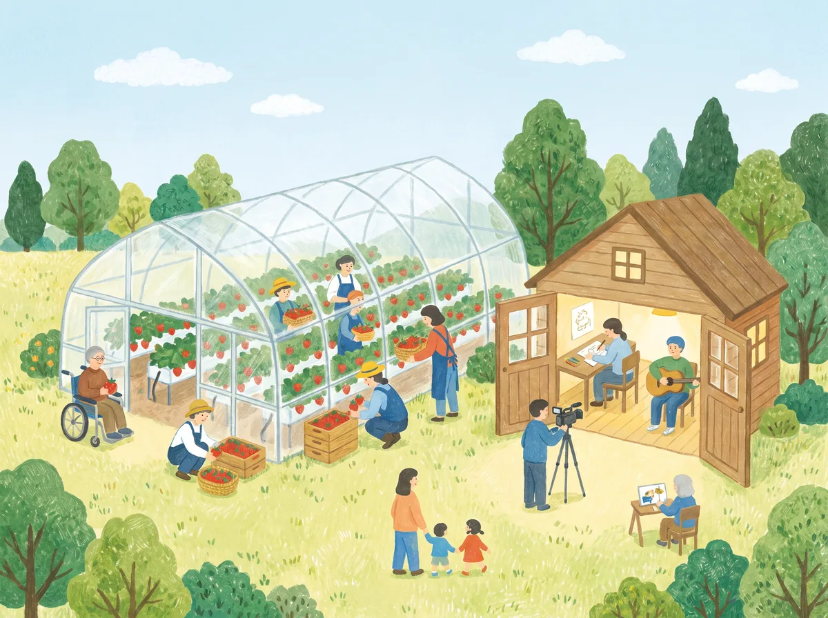 いちごのハウスでの作業と、小屋でのイラスト・映像・音楽の作業